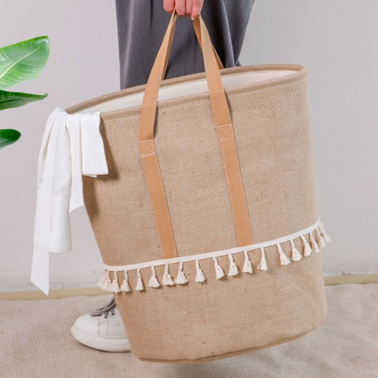 Simple, Tianshan cotton and linen laundry bin, large, thickened, foldable, portable toy, snack, and miscellaneous storage basket. Simple, Tianshan cotton and linen laundry bin, large, thickened, foldable, portable toy, snack, and miscellaneous storage basket.