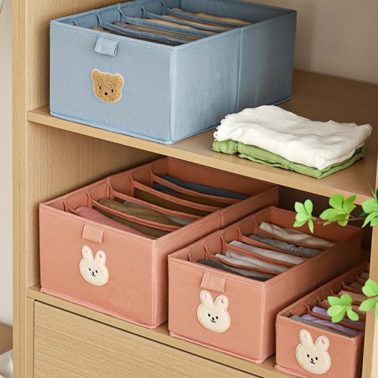 Family-sized cotton wardrobe storage basket with drawers, foldable storage box for clothing, underwear, and other items.