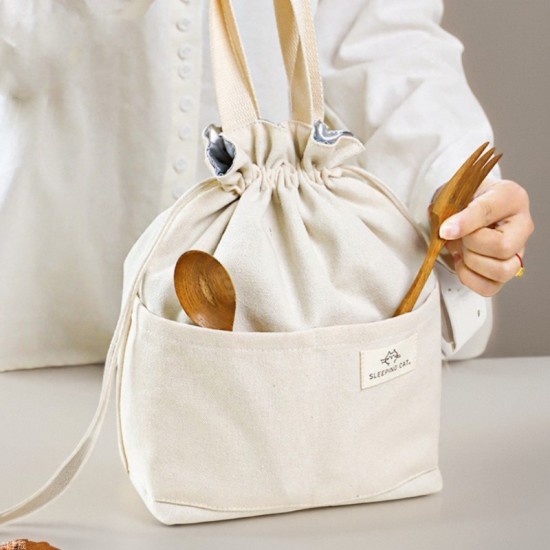 Pure Time Selected Large-Capacity Canvas Lunch Bag, Simple Office Worker Drawstring Insulated Lunch Box. Pure Time Selected Large-Capacity Canvas Lunch Bag, Simple Office Worker Drawstring Insulated Lunch Box.