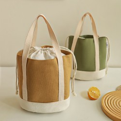 Thickened canvas lunch bag, portable lunch bag, insulated and fresh-keeping lunch bag, portable drawstring lunch bag for students and office workers