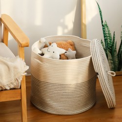 Simple, simple household cotton linen bin with lid, attractive laundry basket, plush toy storage bin, large capacity.