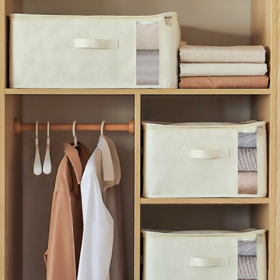 Japanese-Style Fabric Storage Box, Foldable Clothes and Quilt Storage Box with Window, Large-Capacity Drawstring Storage Basket Japanese-Style Fabric Storage Box, Foldable Clothes and Quilt Storage Box with Window, Large-Capacity Drawstring Storage Basket
