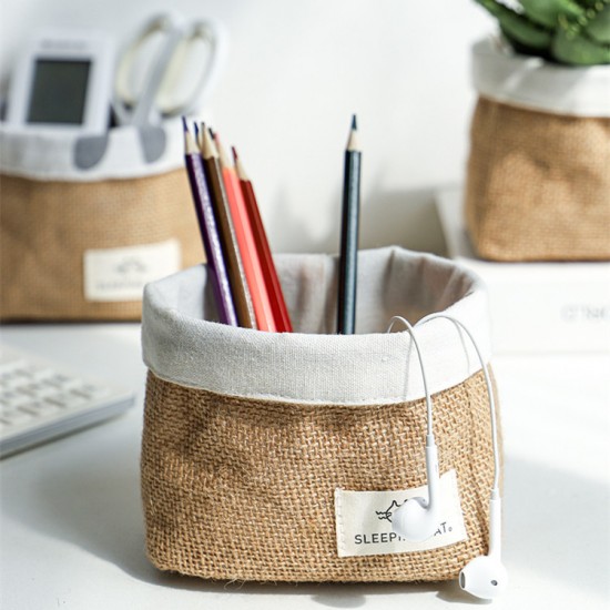 Small jute hanging basket, desktop sundry item storage basket, cosmetic storage bin, fabric pen holder, wall-mounted storage basket Small jute hanging basket, desktop sundry item storage basket, cosmetic storage bin, fabric pen holder, wall-mounted storage basket
