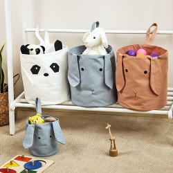 Simple children's toy storage bin, pure cotton canvas, large-capacity fabric sundries storage basket, baby toy storage bag