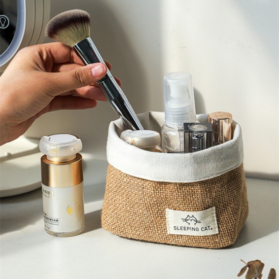 Small jute hanging basket, desktop sundry item storage basket, cosmetic storage bin, fabric pen holder, wall-mounted storage basket Small jute hanging basket, desktop sundry item storage basket, cosmetic storage bin, fabric pen holder, wall-mounted storage basket