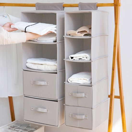 Cotton and linen fabric home wardrobe storage hanging bag, three-dimensional hanging wardrobe storage bag, multi-layer storage bag for miscellaneous items and clothing Cotton and linen fabric home wardrobe storage hanging bag, three-dimensional hanging wardrobe storage bag, multi-layer storage bag for miscellaneous items and clothing
