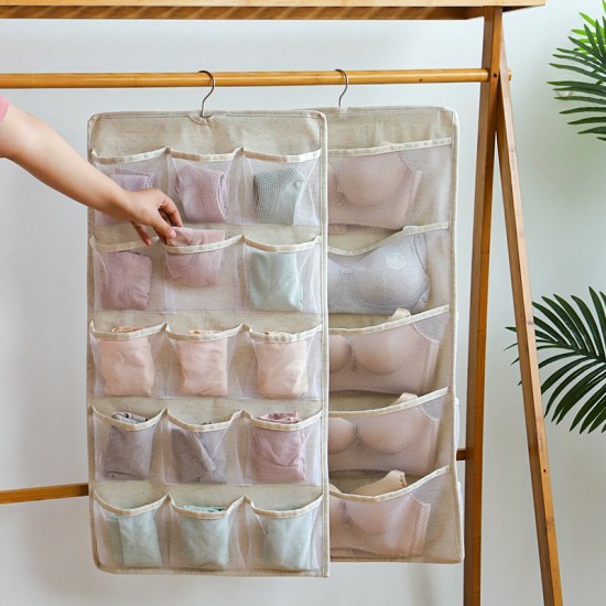 Pure Time double-sided cotton and linen underwear hanging bag, multifunctional sock storage bag for home use, wardrobe expansion storage bag. Pure Time double-sided cotton and linen underwear hanging bag, multifunctional sock storage bag for home use, wardrobe expansion storage bag.