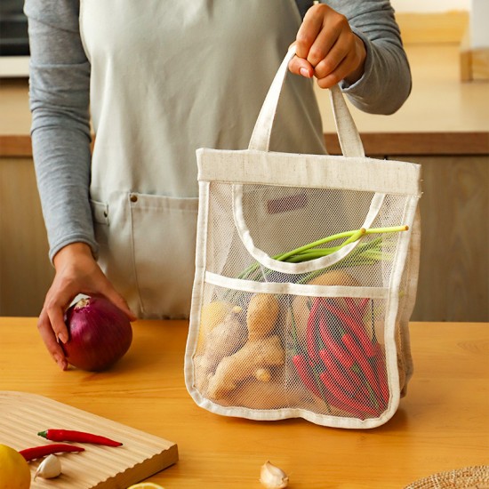 Mesh breathable wall-mounted storage bag for ginger and garlic, cotton and linen thickened mesh bag, large-capacity kitchen fruit and vegetable moisture-proof hanging bag Mesh breathable wall-mounted storage bag for ginger and garlic, cotton and linen thickened mesh bag, large-capacity kitchen fruit and vegetable moisture-proof hanging bag