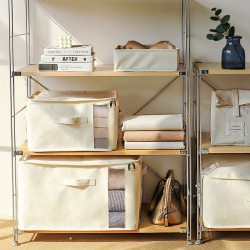 Fabric Storage Box, Foldable Clothes and Quilt Storage Box with Window, Large-Capacity Drawstring Storage Basket