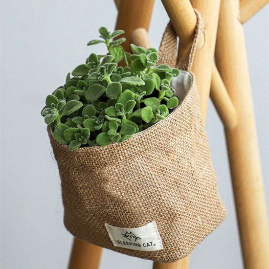 Small jute hanging basket, desktop sundry item storage basket, cosmetic storage bin, fabric pen holder, wall-mounted storage basket Small jute hanging basket, desktop sundry item storage basket, cosmetic storage bin, fabric pen holder, wall-mounted storage basket